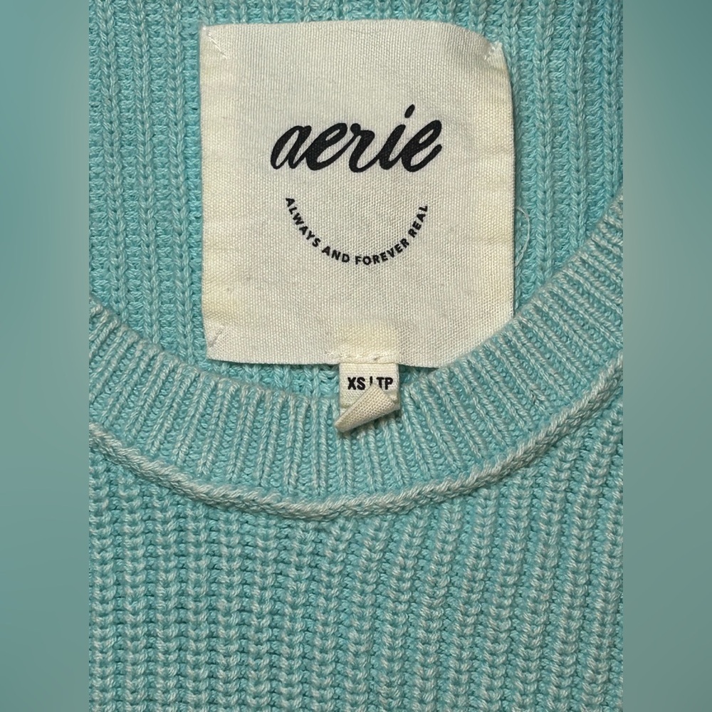 π Aerie Light Blue Ribbed Knit Sweater β 100% Cotton, Size XS - Picture 5 of 9